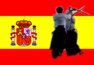 Spanische Flagge mit Aikidokämpfern